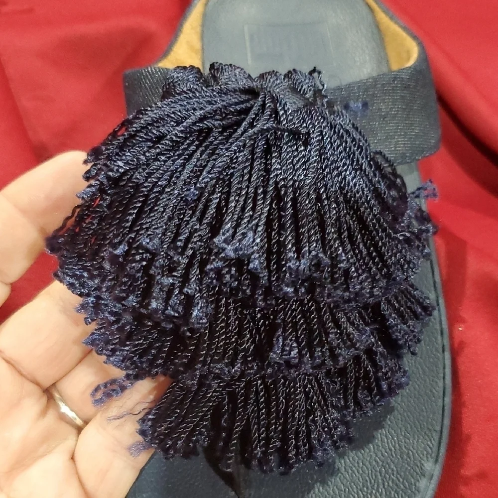 Fitflop Blue Sandals with Suede Finish and Fringe Detail